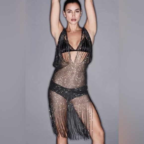 ZARA NEW WOMAN JEWEL WATERFALL DRESS WITH RHINESTONES SILVER - Picture 5 of 14